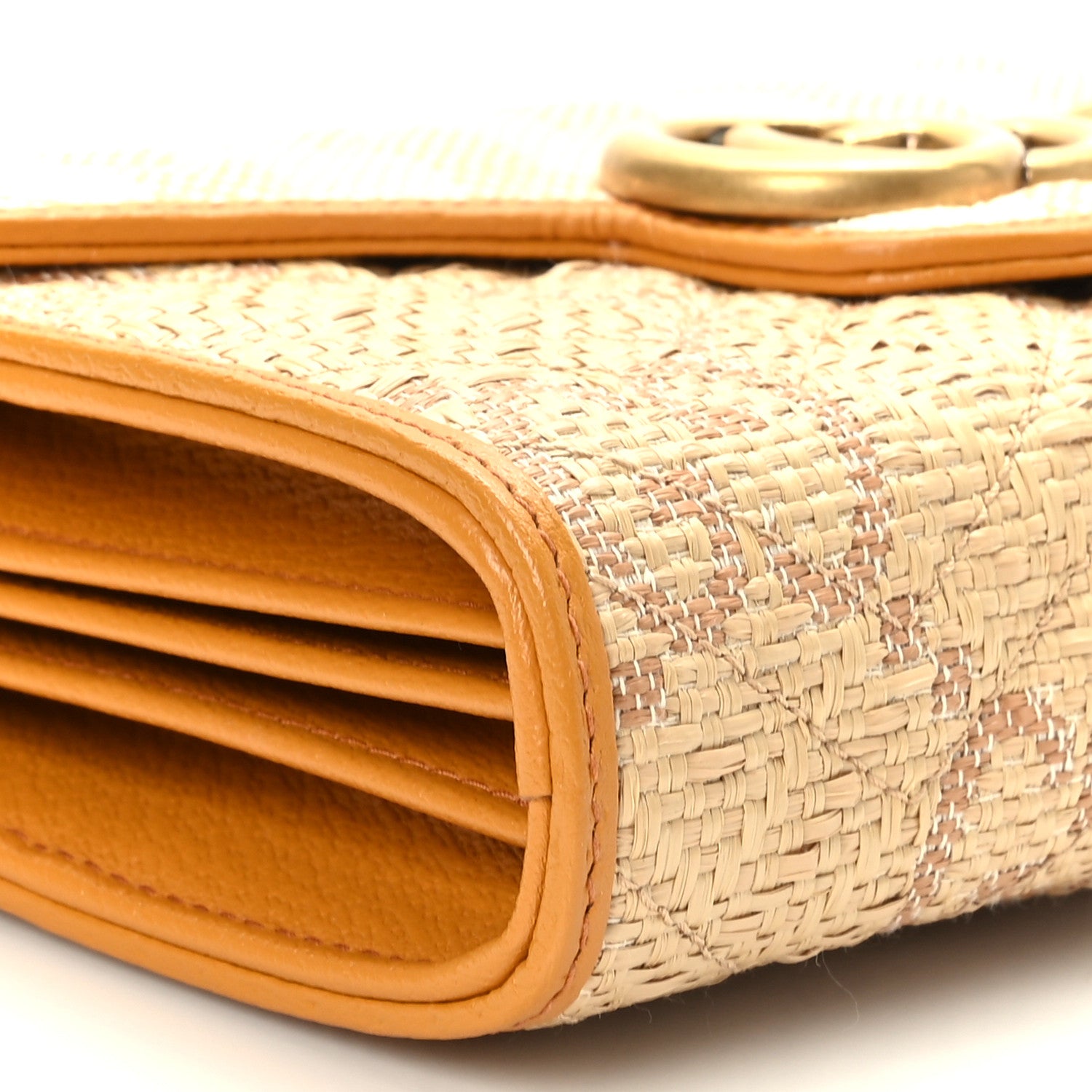Gucci Raffia GG Monogram Matelasse GG Marmont Chain Wallet Natural Beige Off White Sun Oil 9 of 11
