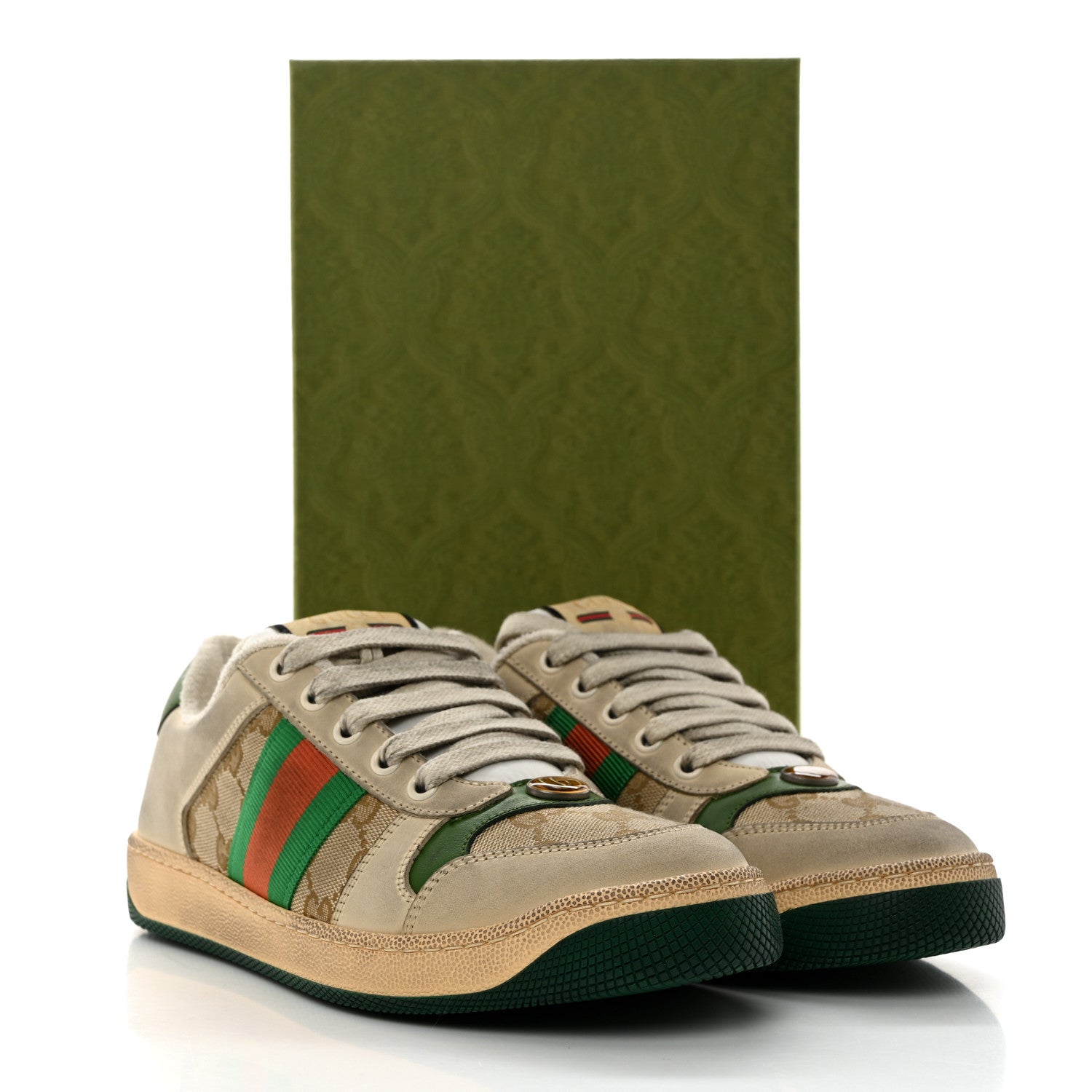 Gucci GG Monogram Nubuck Web Womens Screener Sneakers 37 New Sand Dusty Milk Vintage Green 8 of 8