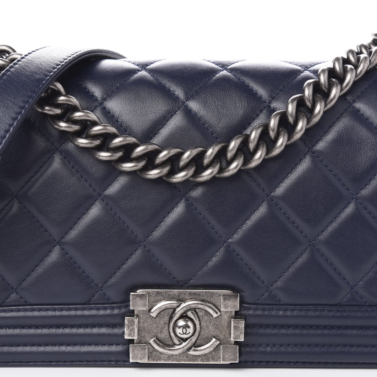 Calfskin Quilted Medium Boy Flap Dark Blue