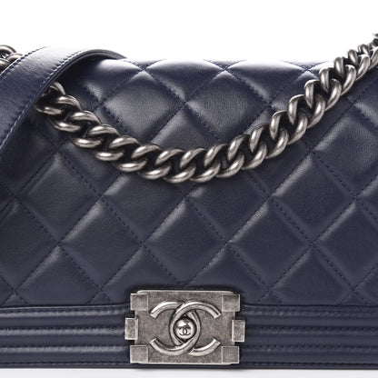 Chanel Calfskin Quilted Medium Boy Flap Dark Blue 11 of 11