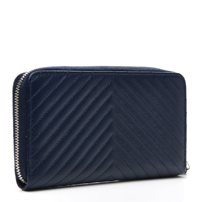Chanel Caviar Chevron Quilted Large Gusset Zip Around Wallet Navy 3 of 7