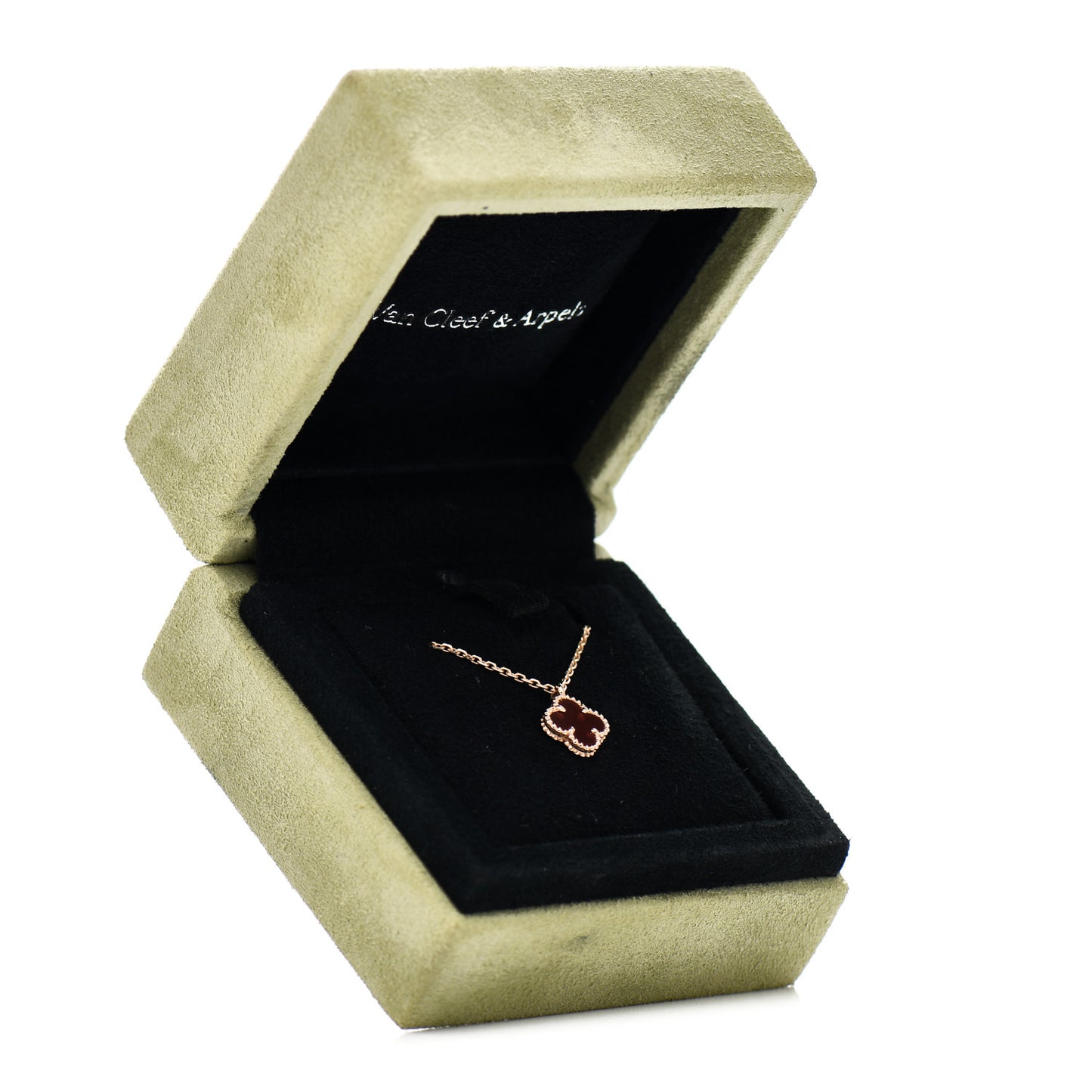 18K Rose Gold Carnelian Sweet Alhambra Pendant Necklace