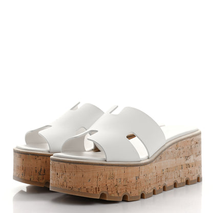 Hermes Calfskin Cork Eze 30 Sandals 37 White 3 of 9