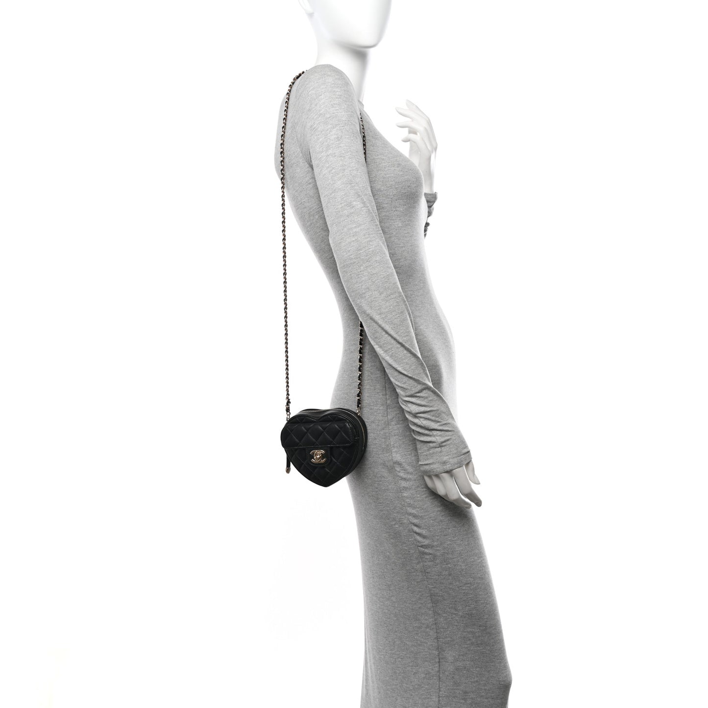 Lambskin Quilted CC In Love Heart Clutch With Chain Black
