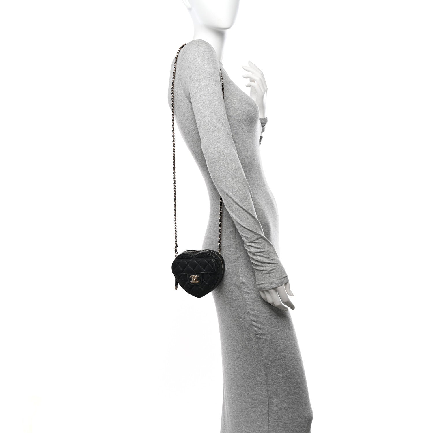 Chanel Lambskin Quilted CC In Love Heart Clutch With Chain Black 2 of 10