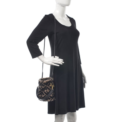 Fendi Shearling F is Macro FF 1974 Diagonal Mini Mon Tresor Bucket Bag Dove Black 3 of 8
