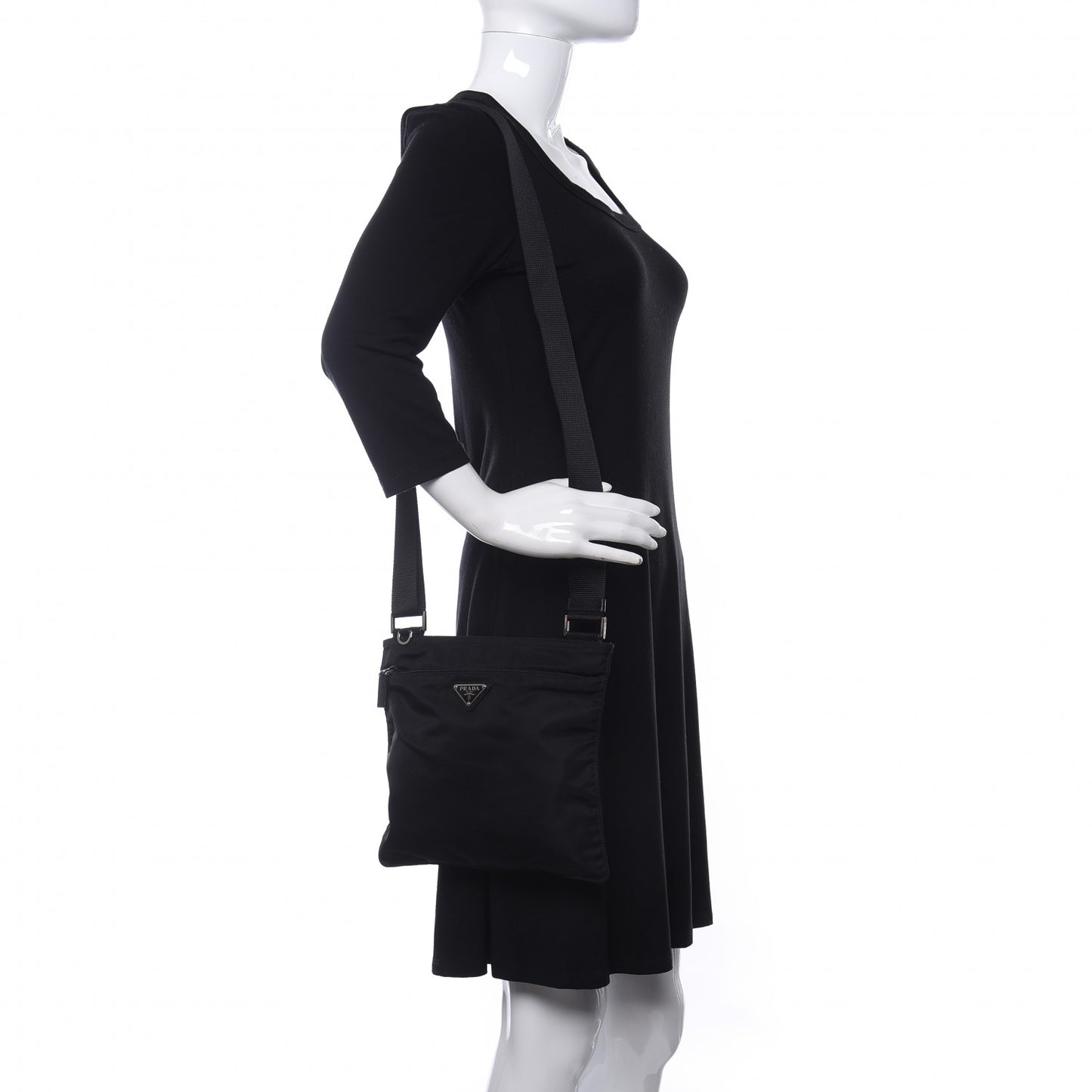 Tessuto Nylon Saffiano Flat Messenger Bag Black