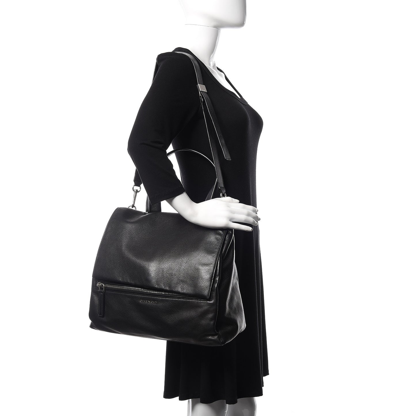 Waxy Grained Calfskin Medium Pandora Pure Flap Bag Black
