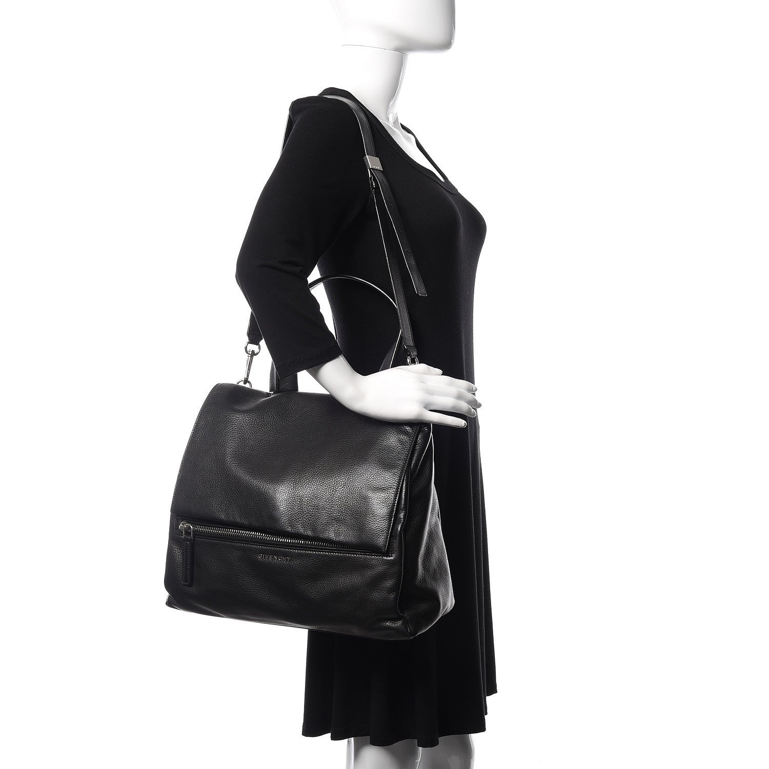 Givenchy Waxy Grained Calfskin Medium Pandora Pure Flap Bag Black 2 of 10
