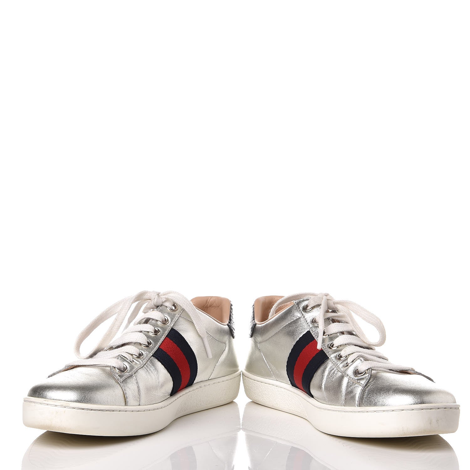 Gucci Metallic Nappa Silk Ayers Web Womens Ace Sneakers 37 Silver 5 of 16