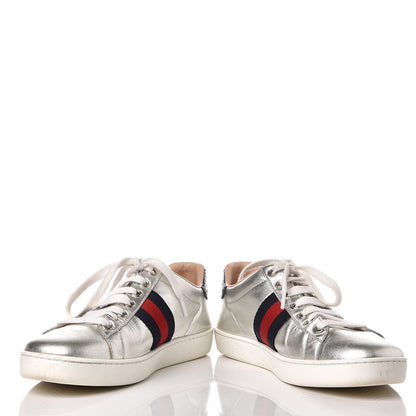Gucci Metallic Nappa Silk Ayers Web Womens Ace Sneakers 37 Silver 5 of 16