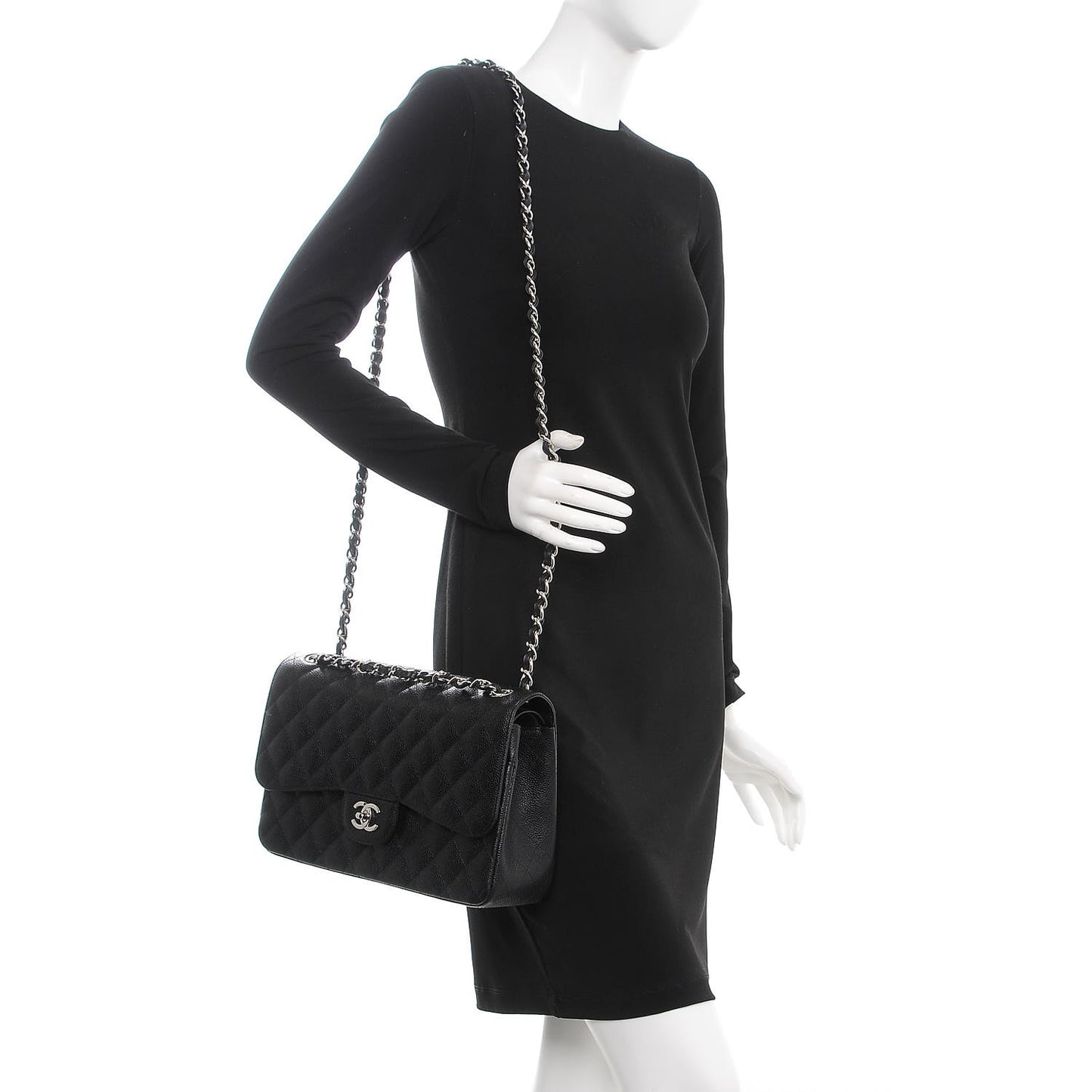 Caviar Quilted Jumbo Double Flap Black