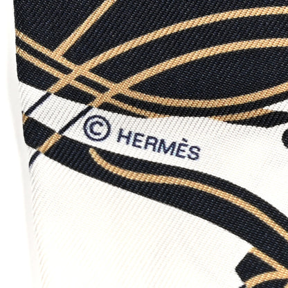 Hermes Silk Ex-Libris Twilly White Marine Gris 3 of 4