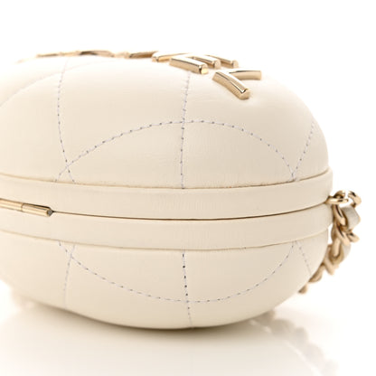 Chanel Lambskin Quilted Oval Minaudiere Chain Clutch White 9 of 12
