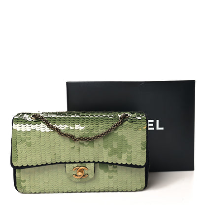 Chanel Satin Sequin Medium Paris Shanghai Double Flap Green 11 of 11