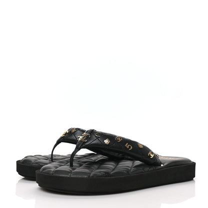 Chanel Lambskin Quilted Padded Charms Thong Sandals 39.5 Black 3 of 8