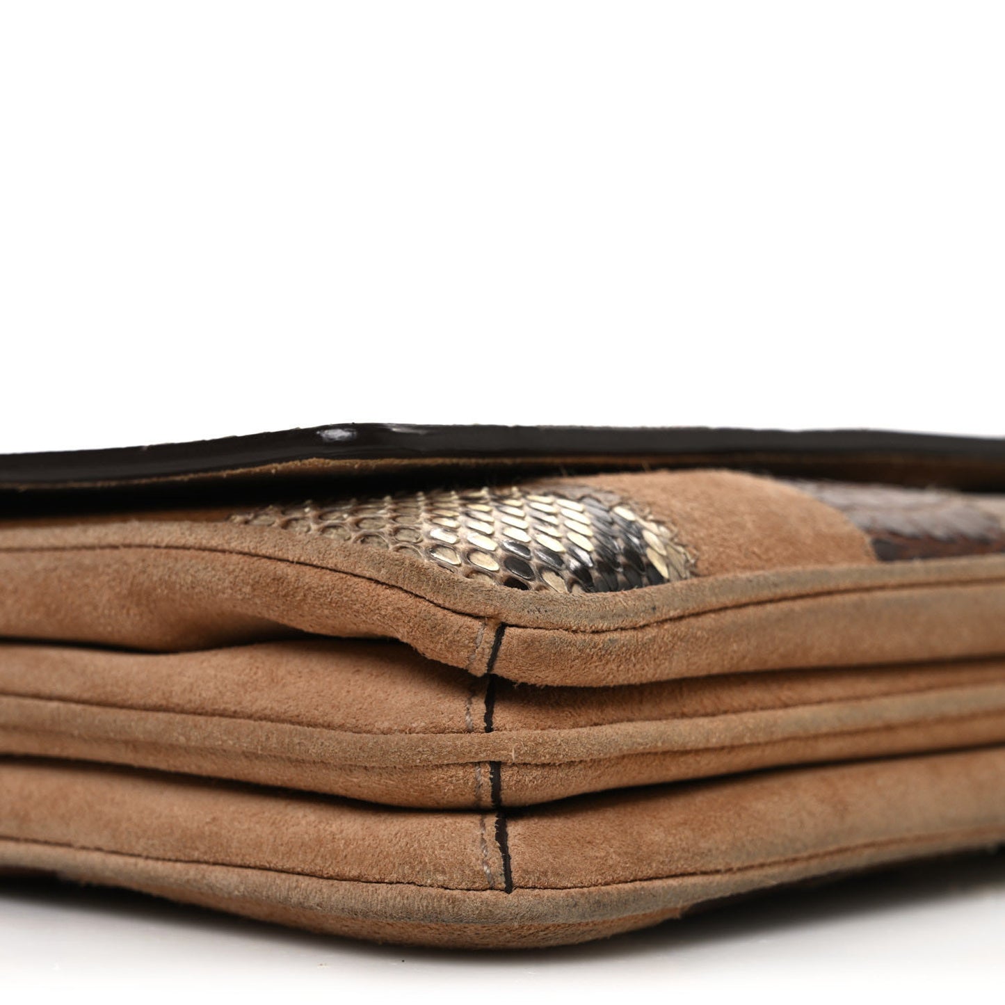 Suede Snakeskin Patchwork Small Flap Bag Brown Multicolor