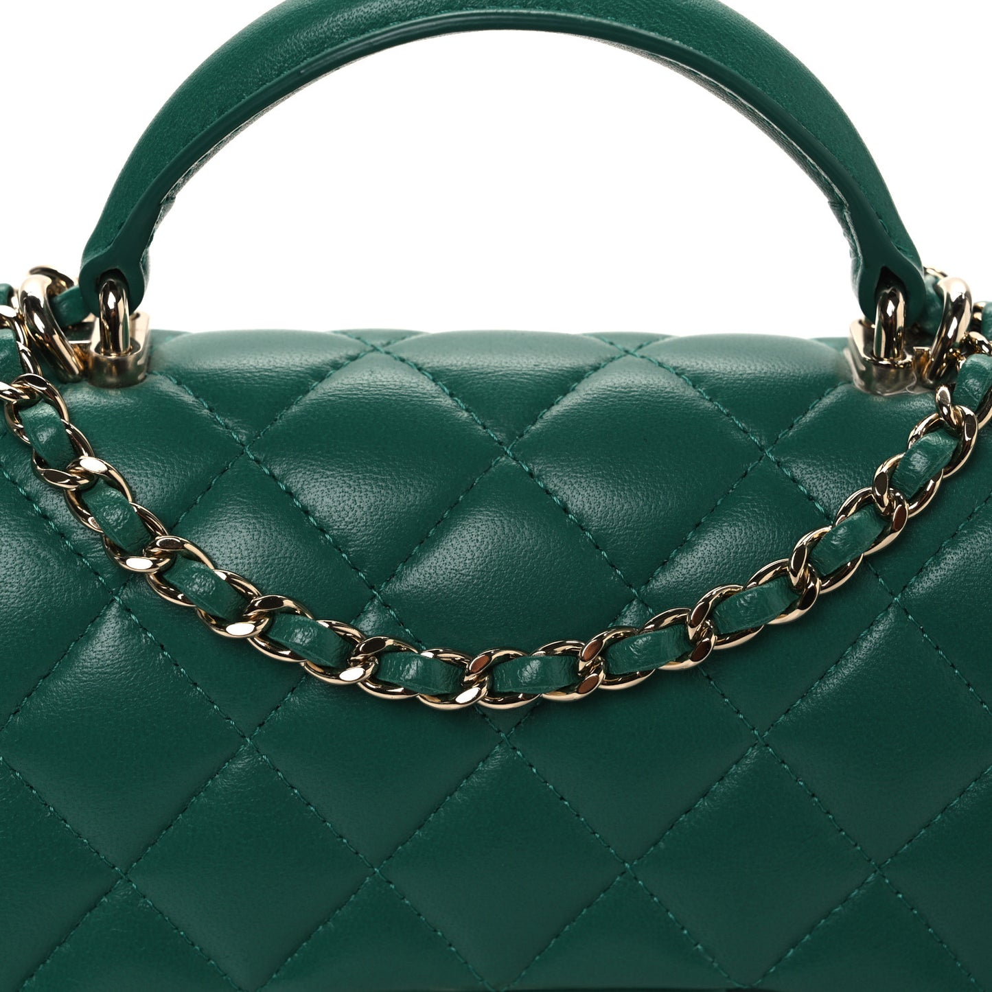 Lambskin Quilted Mini Top Handle Rectangular Flap Green