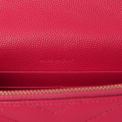 Saint Laurent Grain De Poudre Matelasse Chevron Monogram Envelope Chain Wallet Bubblegum 7 of 9