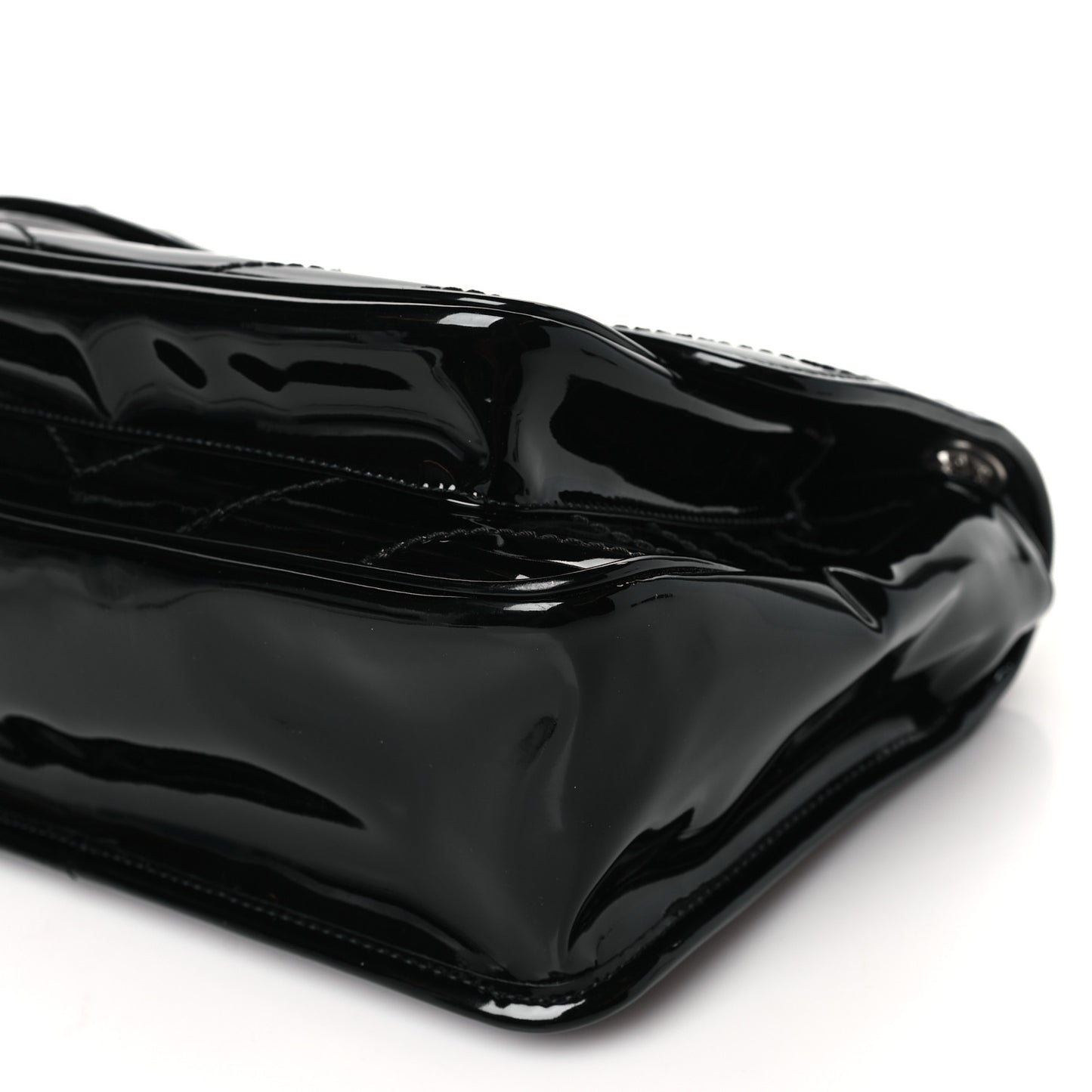 Faux Patent Matelasse Monogram Medium Niki Chain Satchel Black