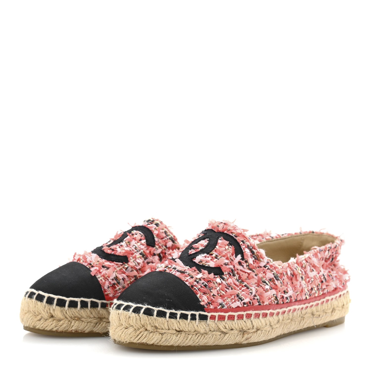 Chanel Tweed Grosgrain CC Espadrilles 36 Coral Red Pink Black 4 of 10