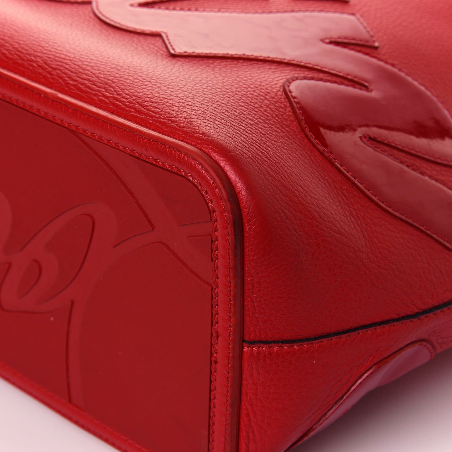Calfskin Patent Logo Spikes East West Cabata Tote Red