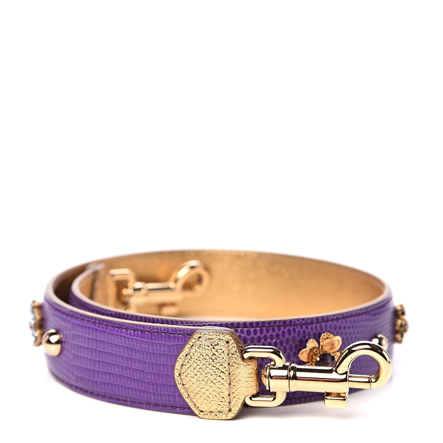 Lizard Embossed Metallic Crystal Strap Purple Gold