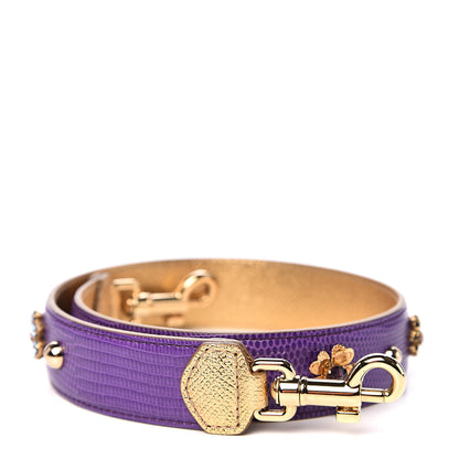 Dolce & Gabbana Lizard Embossed Metallic Crystal Strap Purple Gold 1 of 5
