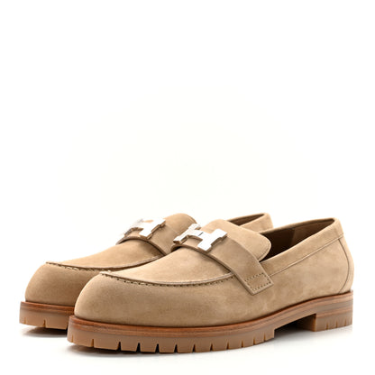 Hermes Suede Goatskin Womens Faubourg Loafers 39 Argile 3 of 12