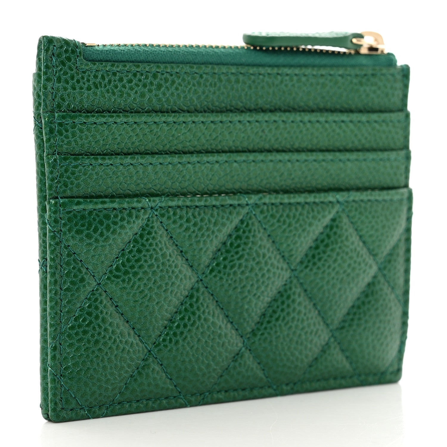 Chanel Metallic Caviar Quilted CC Zip Card Holder Green 3 of 7