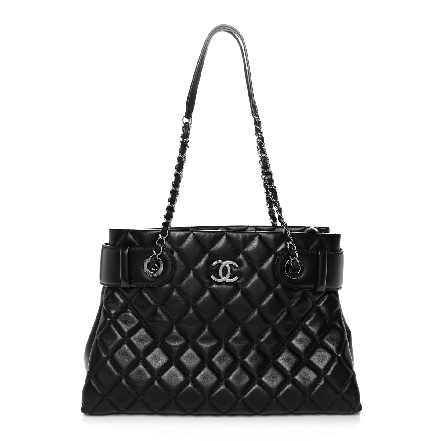 Lambskin Quilted Small Coco Loop Tote Black