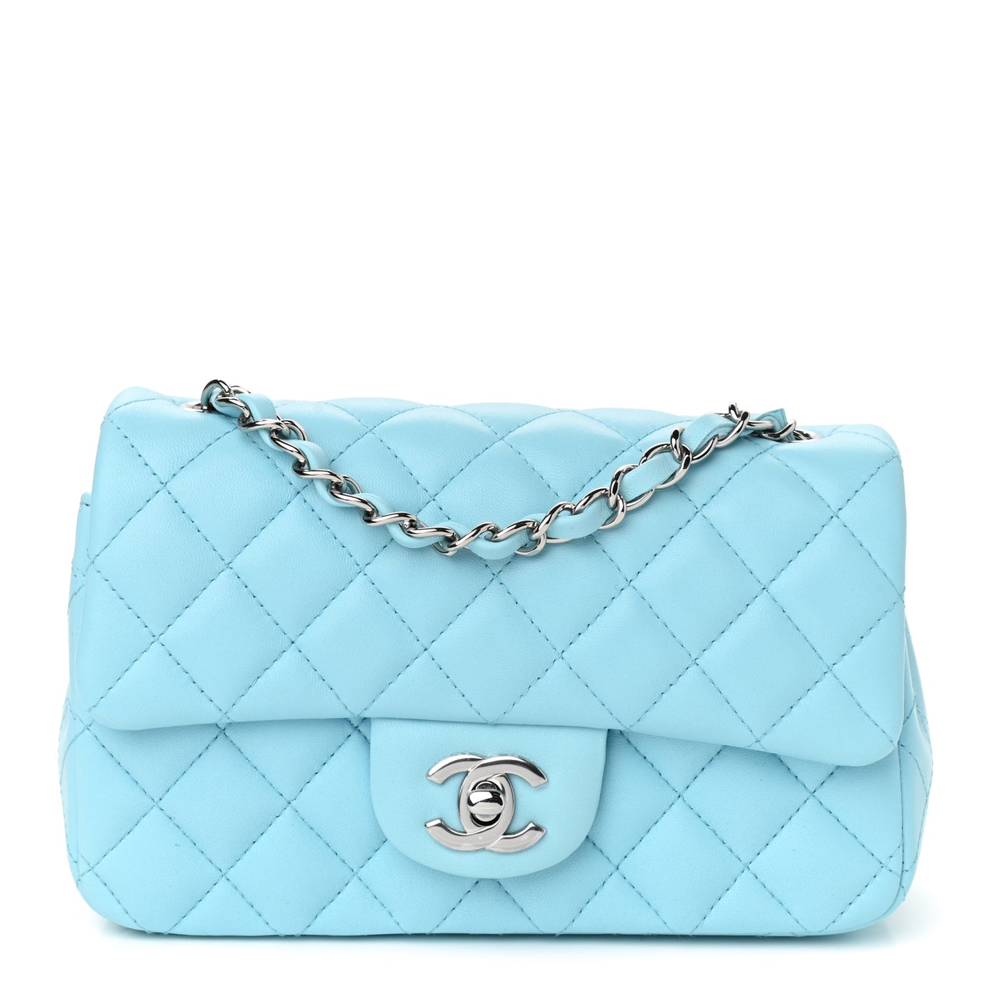 Lambskin Quilted Mini Rectangular Flap Neon Blue