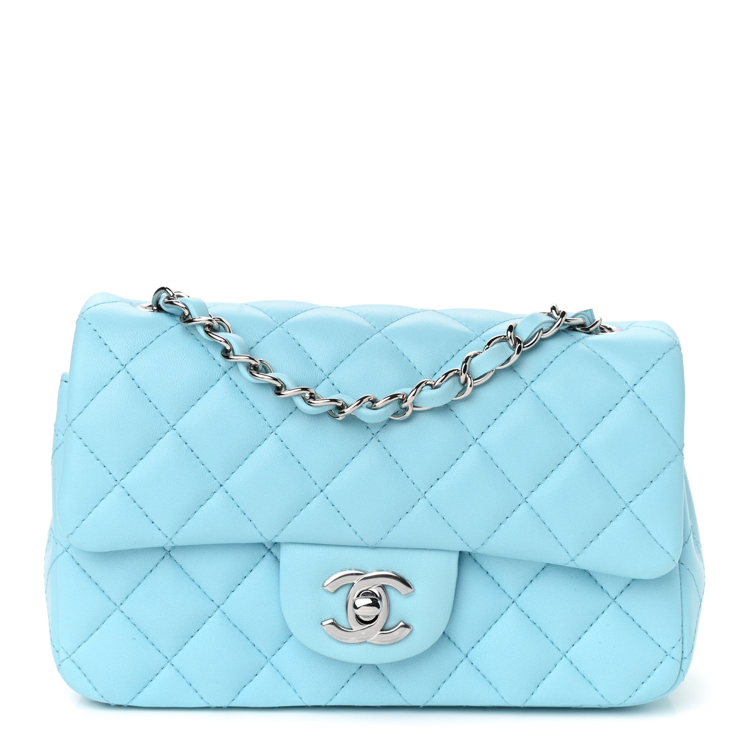 Chanel Lambskin Quilted Mini Rectangular Flap Neon Blue 1 of 9