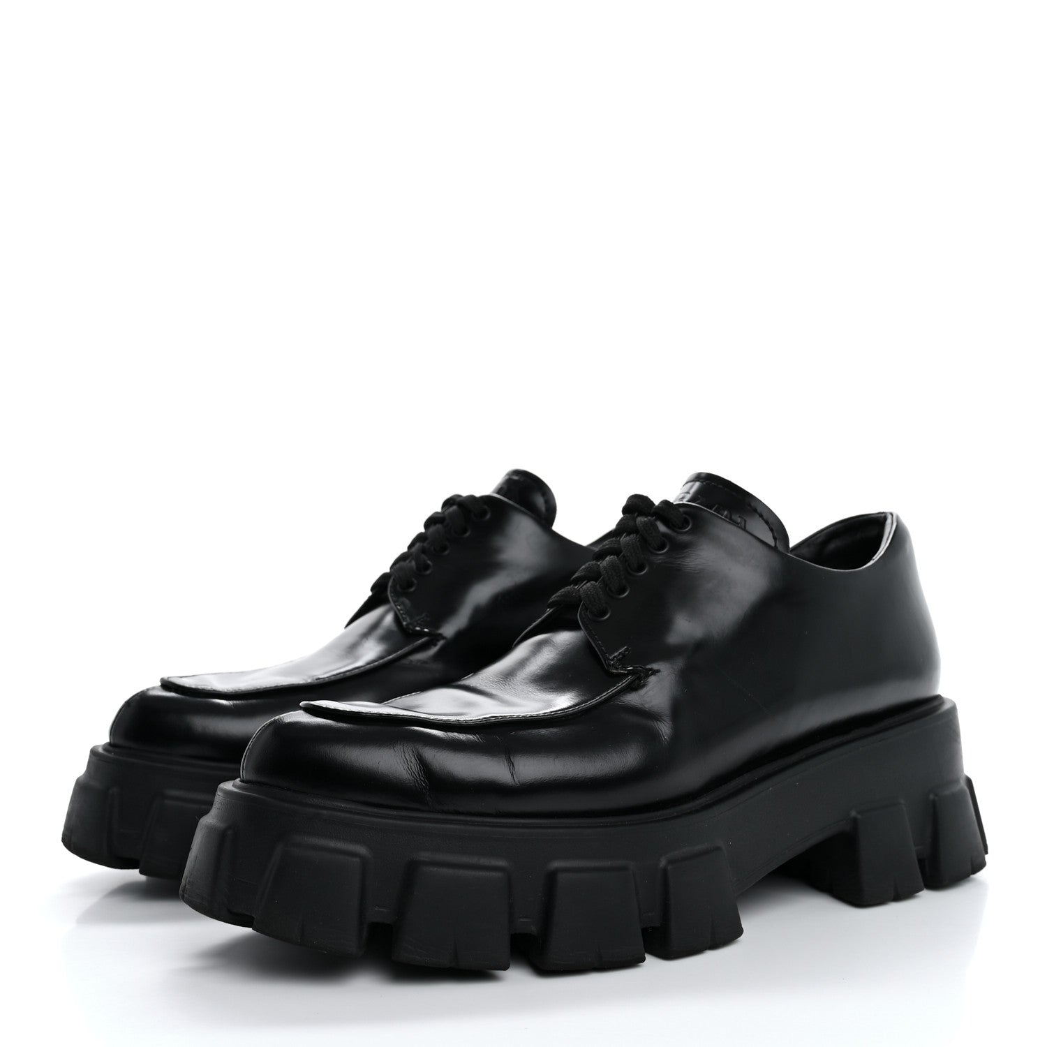 Prada Spazzolato Rois Monolith 55mm Derby Loafers 37.5 Black 4 of 13