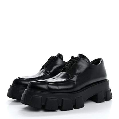 Prada Spazzolato Rois Monolith 55mm Derby Loafers 37.5 Black 4 of 13
