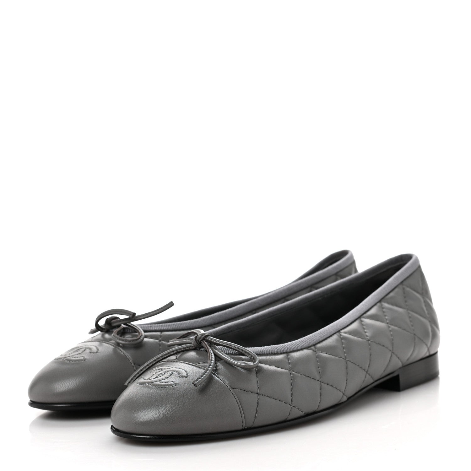 Chanel Lambskin Quilted CC Cap Toe Ballerina Flats 38.5 Grey 3 of 8