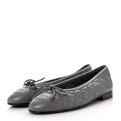Chanel Lambskin Quilted CC Cap Toe Ballerina Flats 38.5 Grey 3 of 8