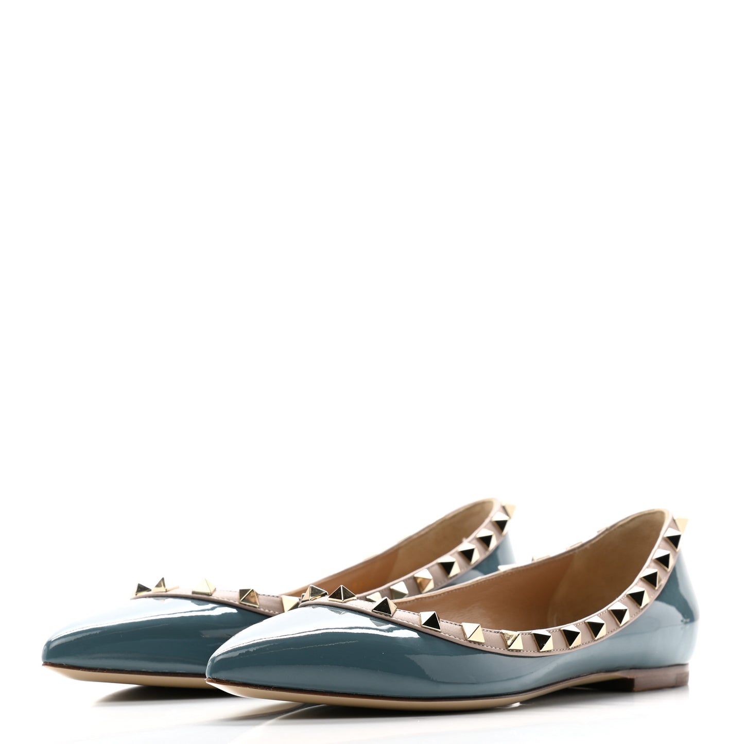 Patent Calfskin Rockstud Ballerina Flats 36.5 Amadeus Poudre