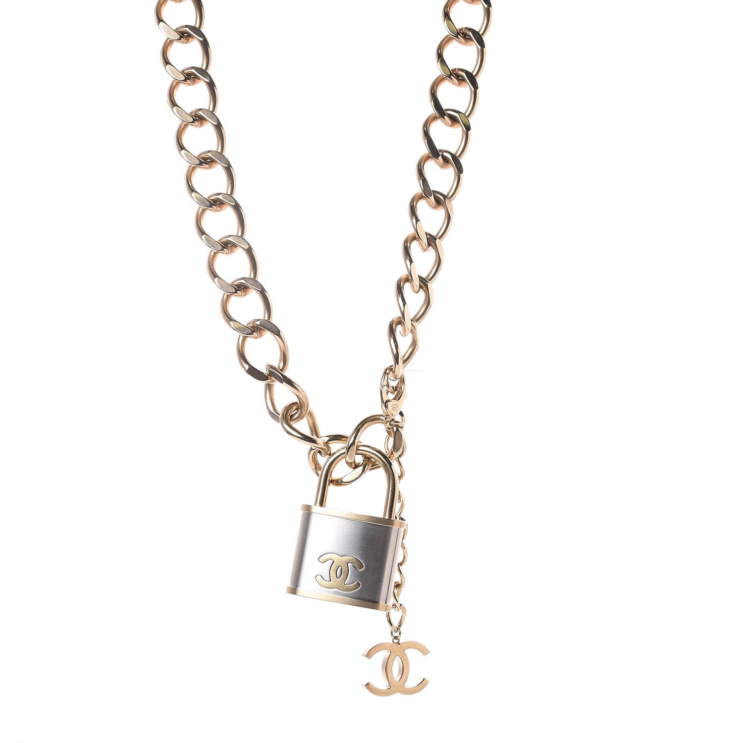 Chanel CC Oversized Padlock Necklace Gold Silver 1 of 5