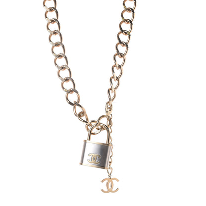 Chanel CC Oversized Padlock Necklace Gold Silver 1 of 5