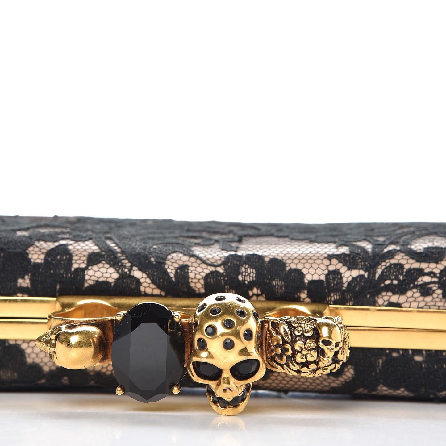 Lace Knuckle Duster Clutch Black Beige