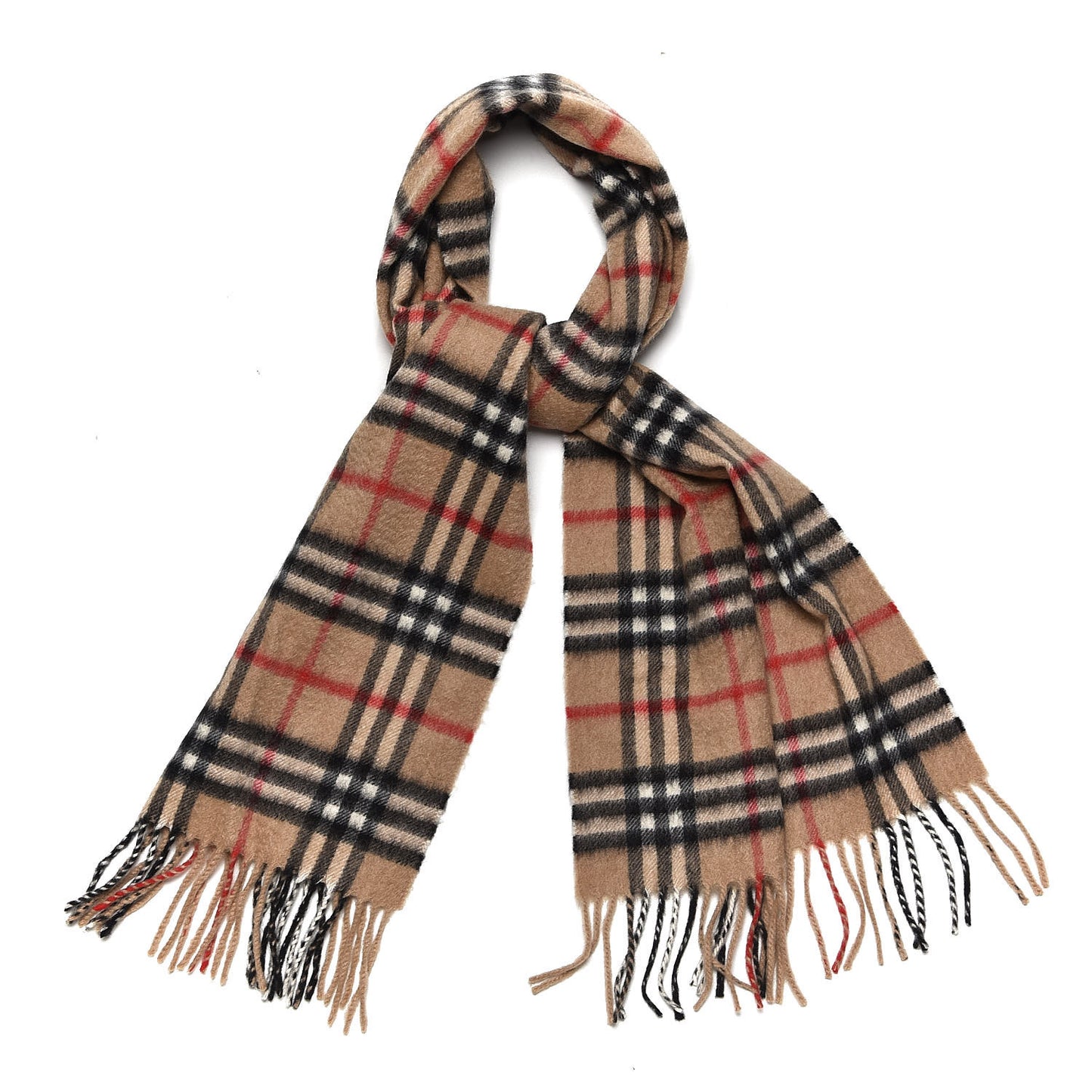Cashmere Nova Check Fringe Scarf Camel