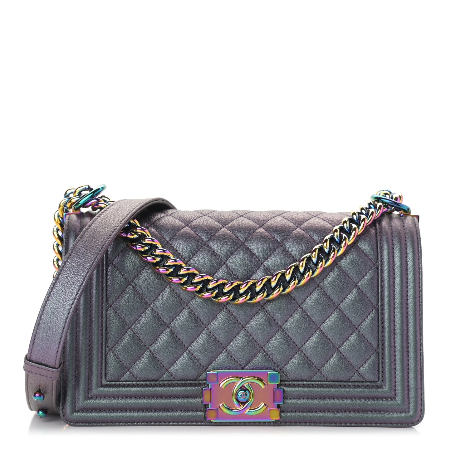 Iridescent Goatskin Quilted Medium Boy Flap Purple