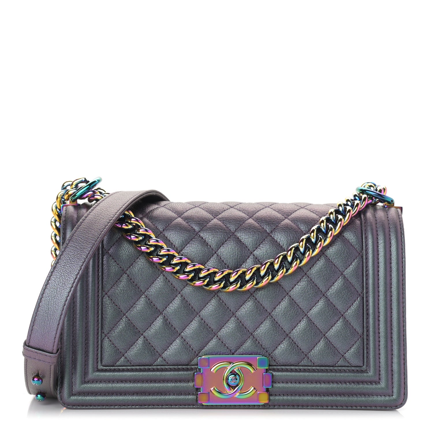 Chanel Iridescent Goatskin Quilted Medium Boy Flap Purple 1 of 12