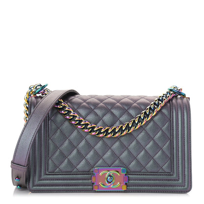 Chanel Iridescent Goatskin Quilted Medium Boy Flap Purple 1 of 12