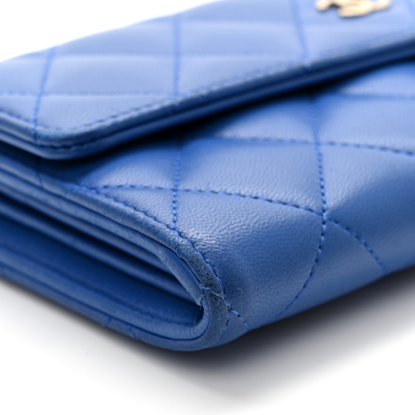 Lambskin Quilted Large Gusset Flap Wallet Blue