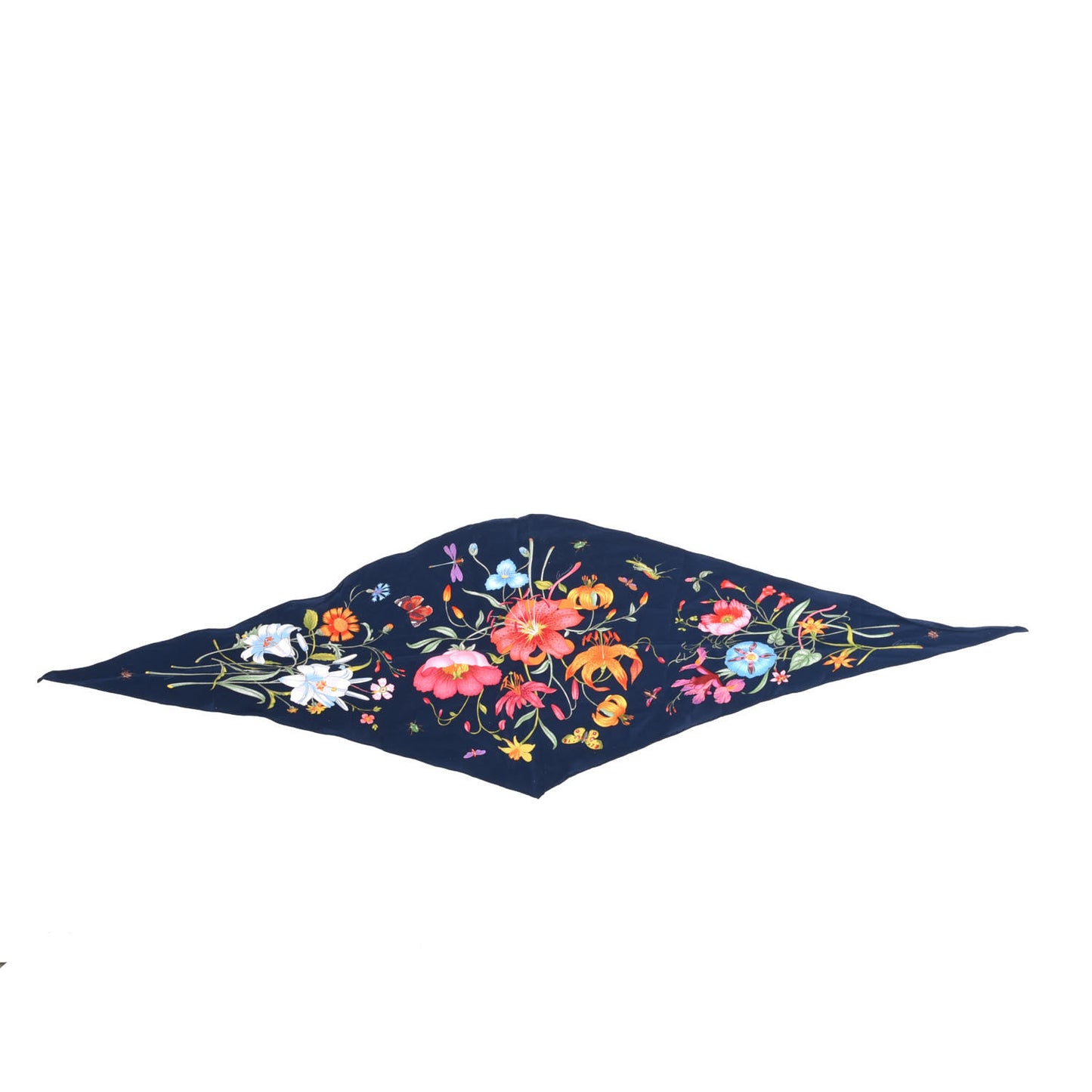 Silk Flora Wrap Scarf Navy