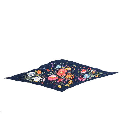Gucci Silk Flora Wrap Scarf Navy 2 of 4