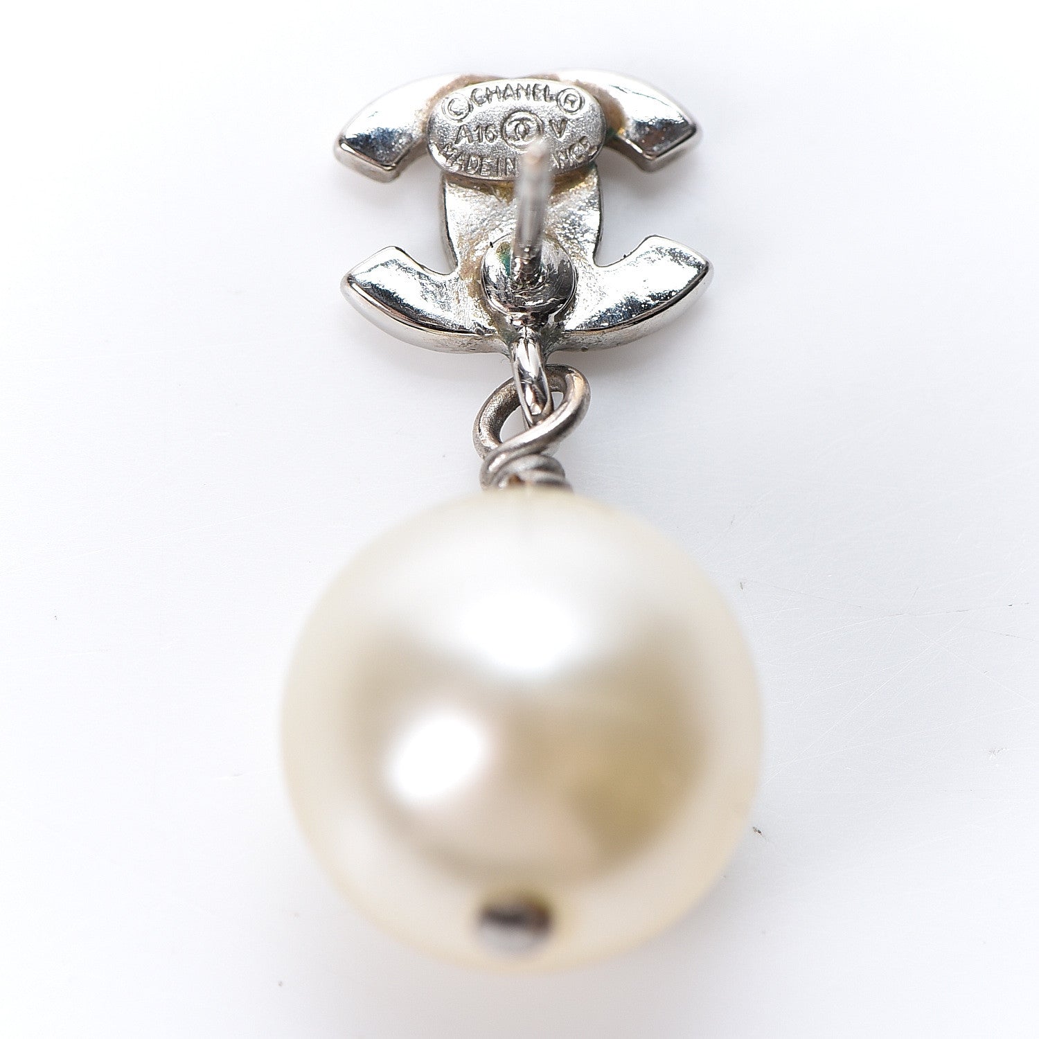 Chanel Crystal Pearl CC Drop Earrings Silver 4 of 5