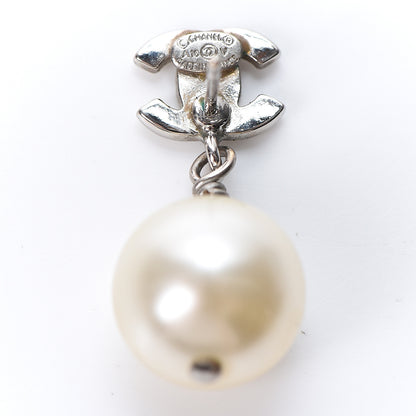 Chanel Crystal Pearl CC Drop Earrings Silver 4 of 5